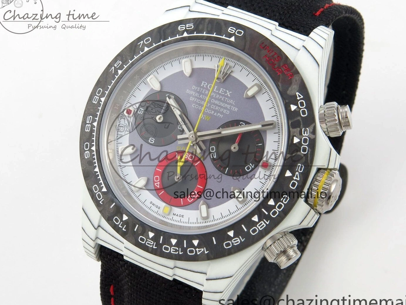 MiroTime 0227 Daytona DIW Carbon Case and Bezel DIWF Edition Grey White Dial on Black Nylon Strap A AllSeason 72